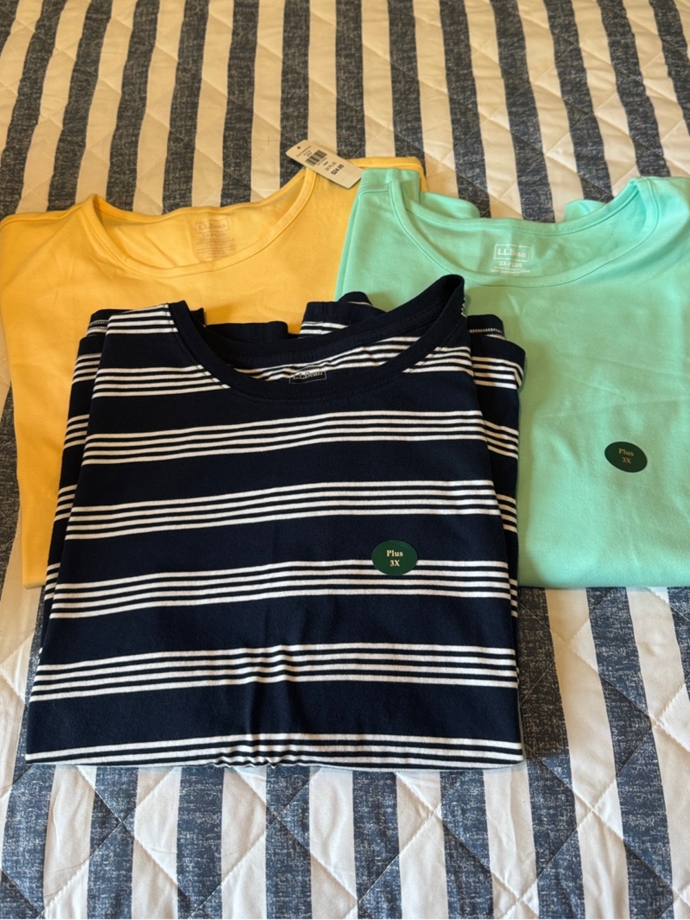L.L. Bean Women’s Tee Bundle in Yellow, Mint, and Navy Stripe